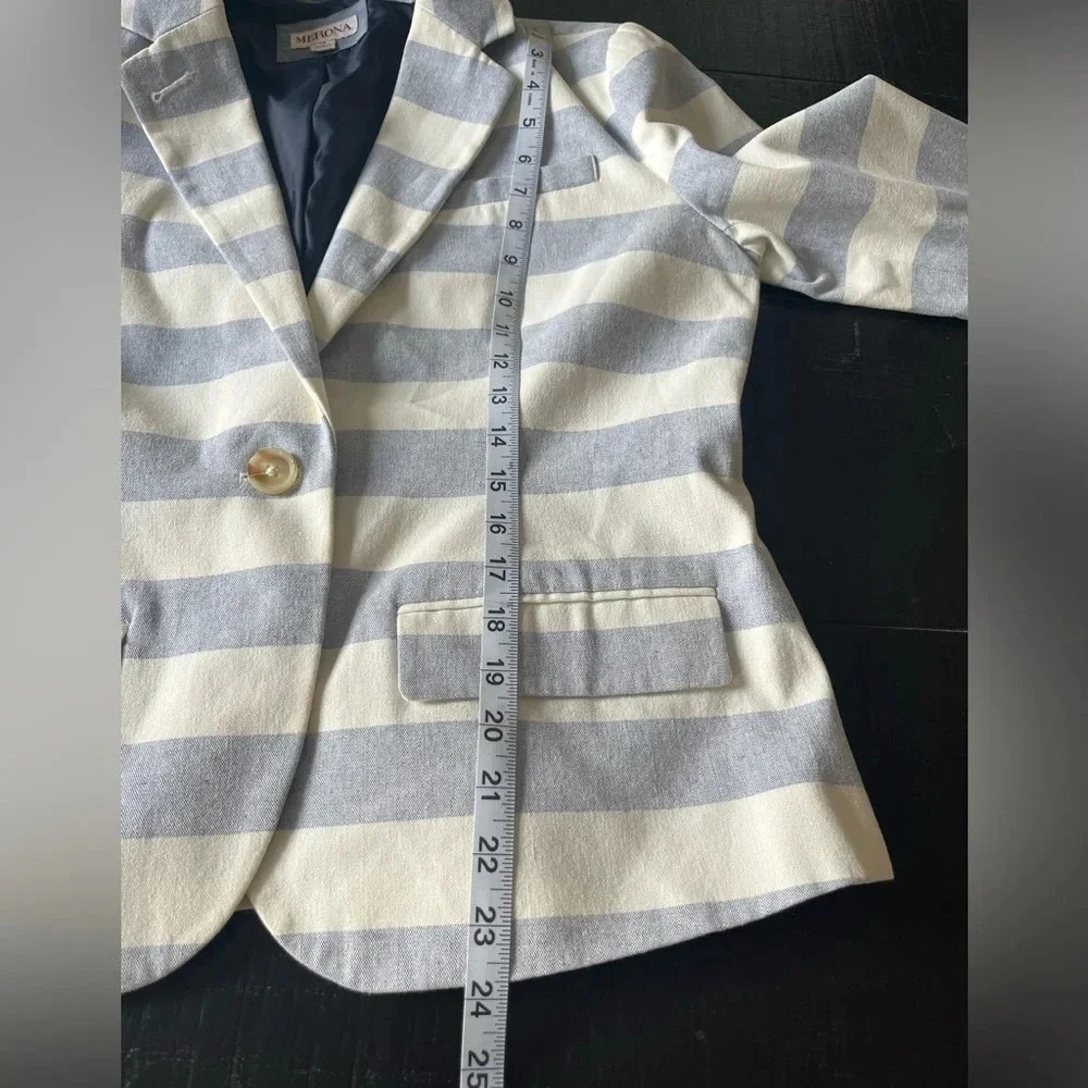 Merona Blazer Jacket Striped Blue White Coastal Size 12 - Picture 5 of 8